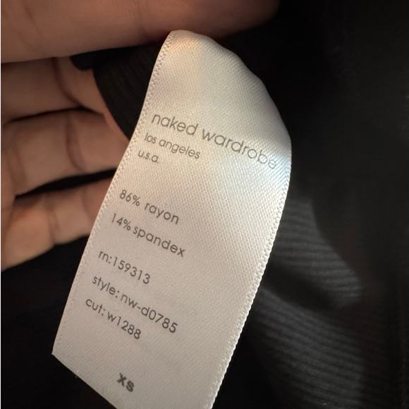 NAKED WARDROBE NWT $54 Black Ribbed Slit Mini Dress Size XS - Picture 7 of 7